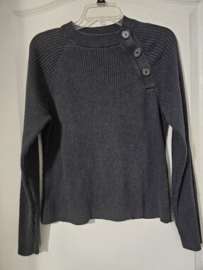 Lauren Ralph Lauren Sweater Top Crew Neck Button Shoulder Detail Size XL